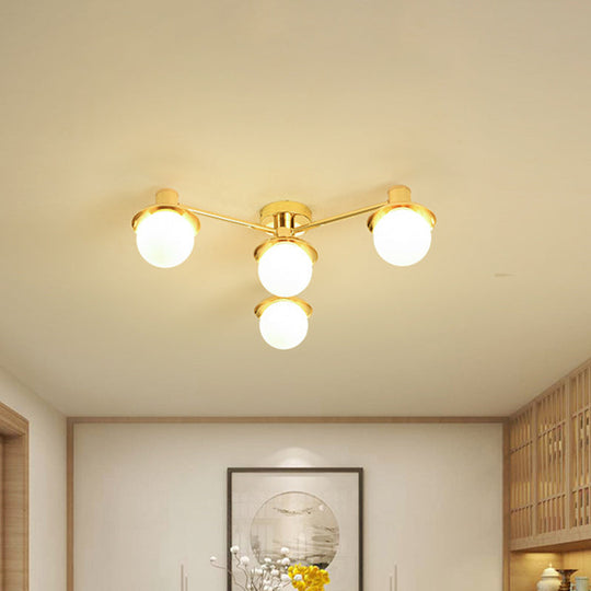 Modernist Radial Metal Flush Mount Light With Brass Finish - 4-Light Flushmount For Bedroom