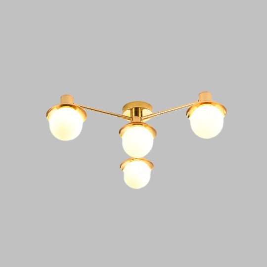 Modernist Radial Metal Flush Mount Light With Brass Finish - 4-Light Flushmount For Bedroom