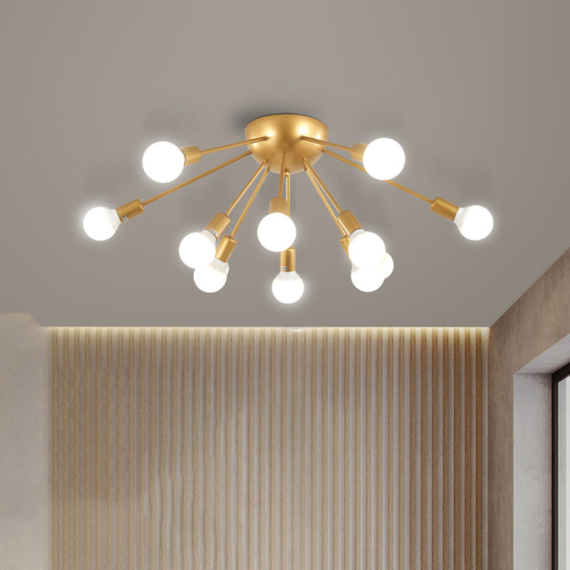Modern 12 - Light Brass Sputnik Semi Flush Ceiling Light For Living Room