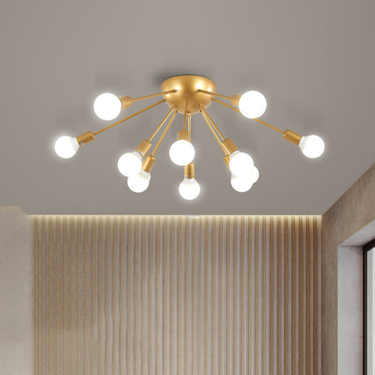 Modern 12 - Light Brass Sputnik Semi Flush Ceiling Light For Living Room