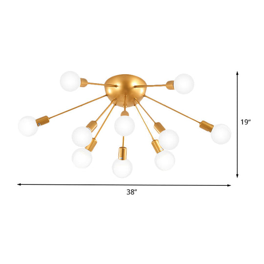 Modern 12 - Light Brass Sputnik Semi Flush Ceiling Light For Living Room