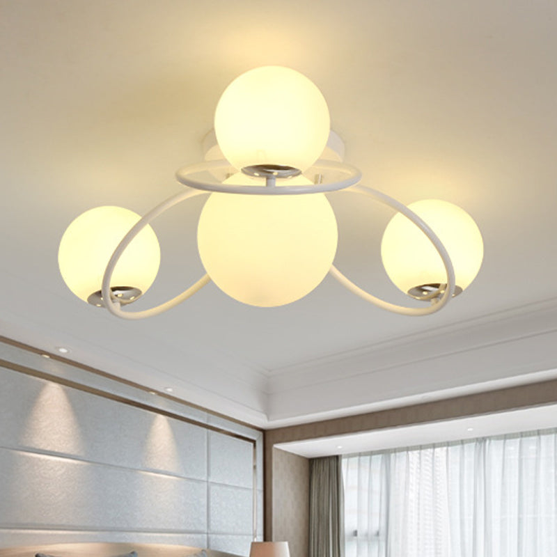 Modern White/Black Flush Mount Ceiling Light With Round Milk Glass Shade - 4 - Bulb Bedroom Lighting