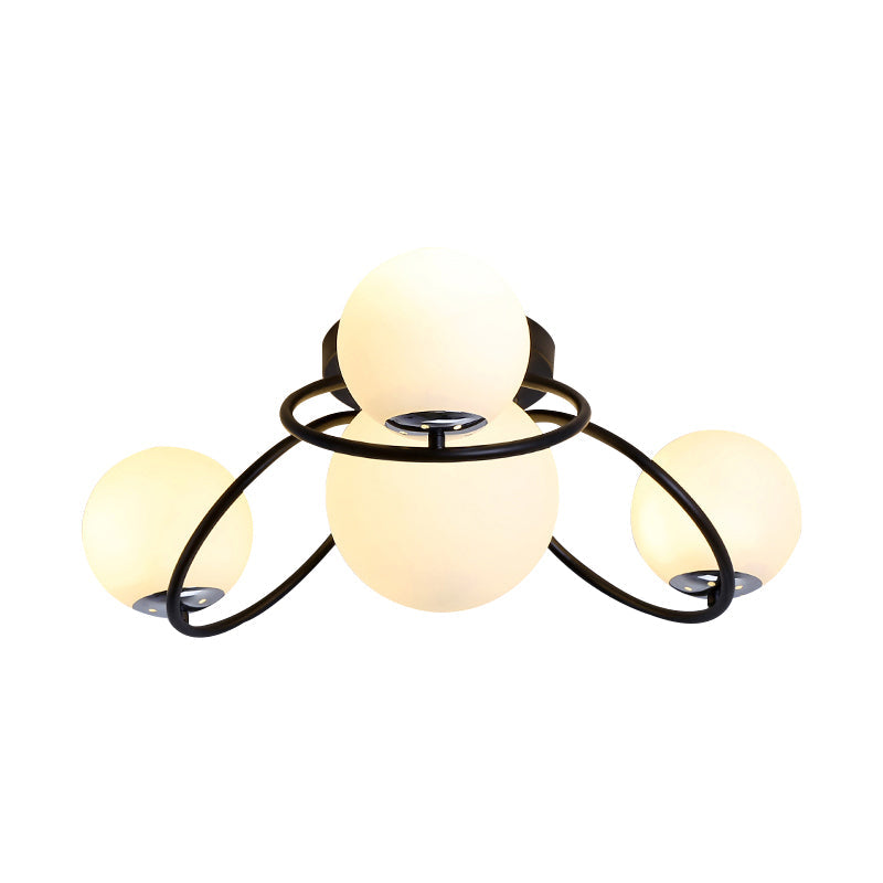 Modern White/Black Flush Mount Ceiling Light With Round Milk Glass Shade - 4 - Bulb Bedroom Lighting