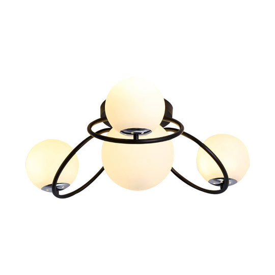 Modern White/Black Flush Mount Ceiling Light With Round Milk Glass Shade - 4 - Bulb Bedroom Lighting