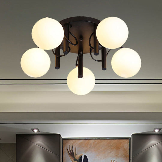 Modern 5 Bulb Cream Glass Flushmount Ceiling Light - White/Black Global Semi Flush Black