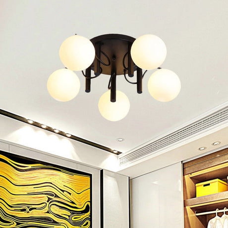 Modern 5 Bulb Cream Glass Flushmount Ceiling Light - White/Black Global Semi Flush