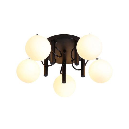 Modern 5 Bulb Cream Glass Flushmount Ceiling Light - White/Black Global Semi Flush