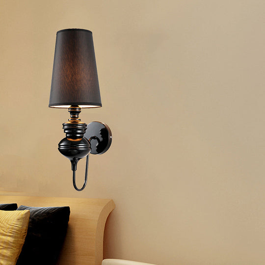 Contemporary Fabric Barrel Wall Mount Light - Bedroom Sconce (Black/Silver/White) Black