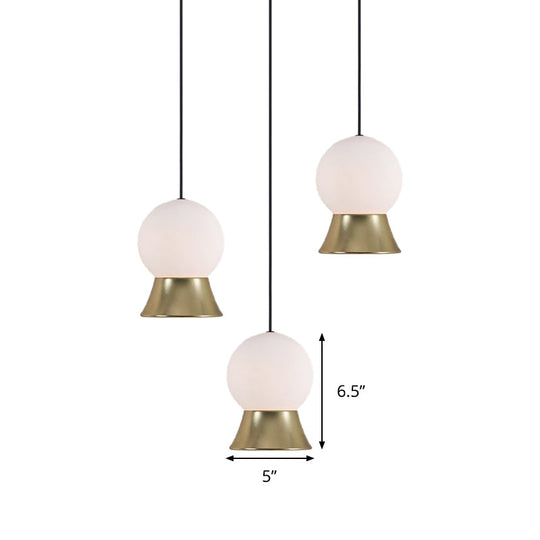 Modern White Glass Globe Pendant Light With Gold/Black Metal Shade