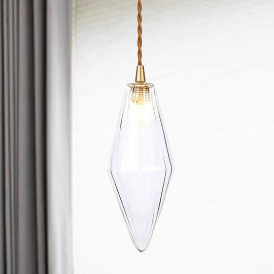 Zeitgenössische Diamant-Pendelleuchte aus bernsteinfarbenem/klarem Glas: Stilvolles Hängelampen-Set mit 1 Lampe für das Esszimmer (3"/4" breit)