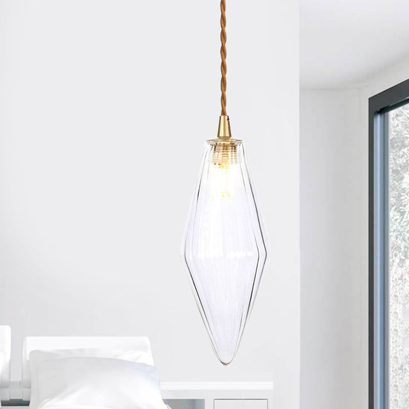 Zeitgenössische Diamant-Pendelleuchte aus bernsteinfarbenem/klarem Glas: Stilvolles Hängelampen-Set mit 1 Lampe für das Esszimmer (3"/4" breit)