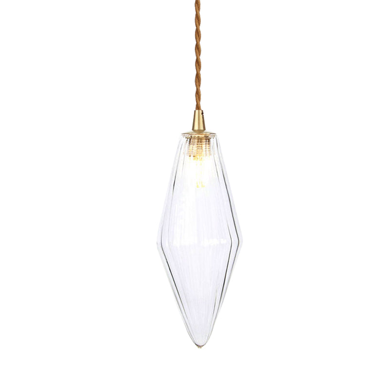 Zeitgenössische Diamant-Pendelleuchte aus bernsteinfarbenem/klarem Glas: Stilvolles Hängelampen-Set mit 1 Lampe für das Esszimmer (3"/4" breit)