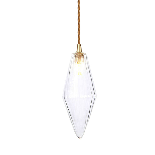 Zeitgenössische Diamant-Pendelleuchte aus bernsteinfarbenem/klarem Glas: Stilvolles Hängelampen-Set mit 1 Lampe für das Esszimmer (3"/4" breit)