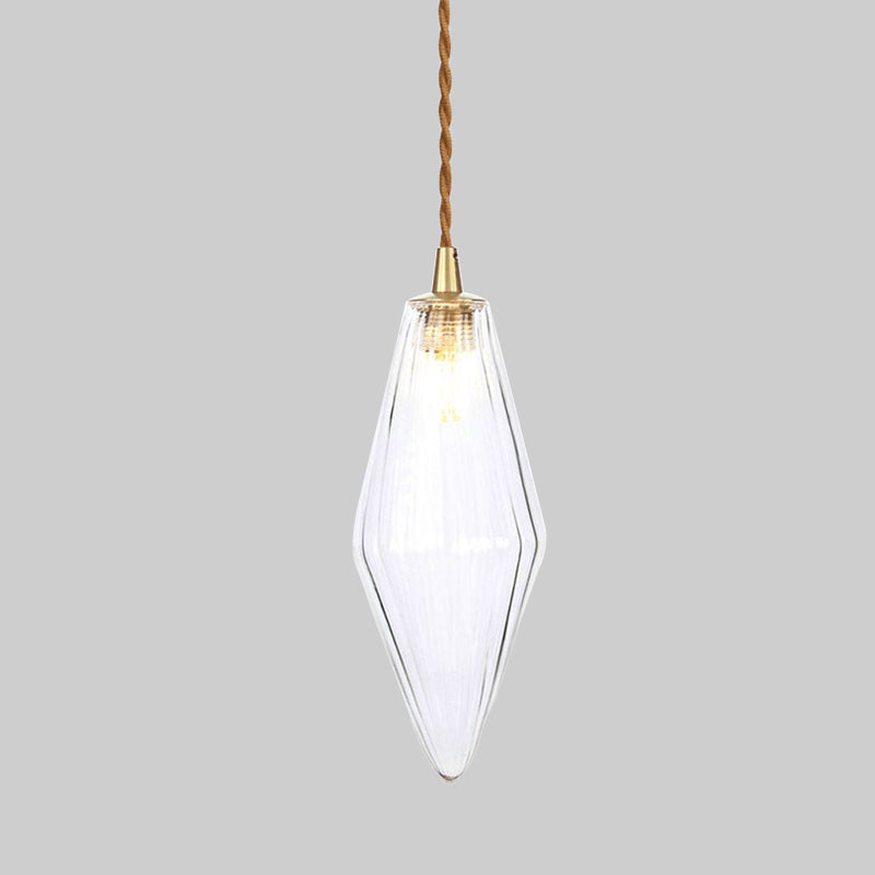 Zeitgenössische Diamant-Pendelleuchte aus bernsteinfarbenem/klarem Glas: Stilvolles Hängelampen-Set mit 1 Lampe für das Esszimmer (3"/4" breit)