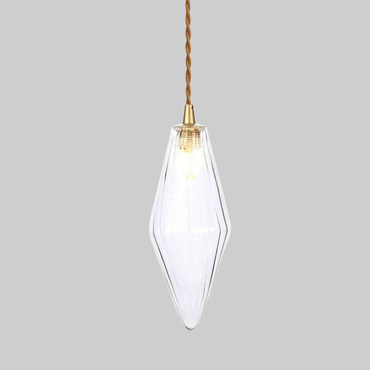 Zeitgenössische Diamant-Pendelleuchte aus bernsteinfarbenem/klarem Glas: Stilvolles Hängelampen-Set mit 1 Lampe für das Esszimmer (3"/4" breit)