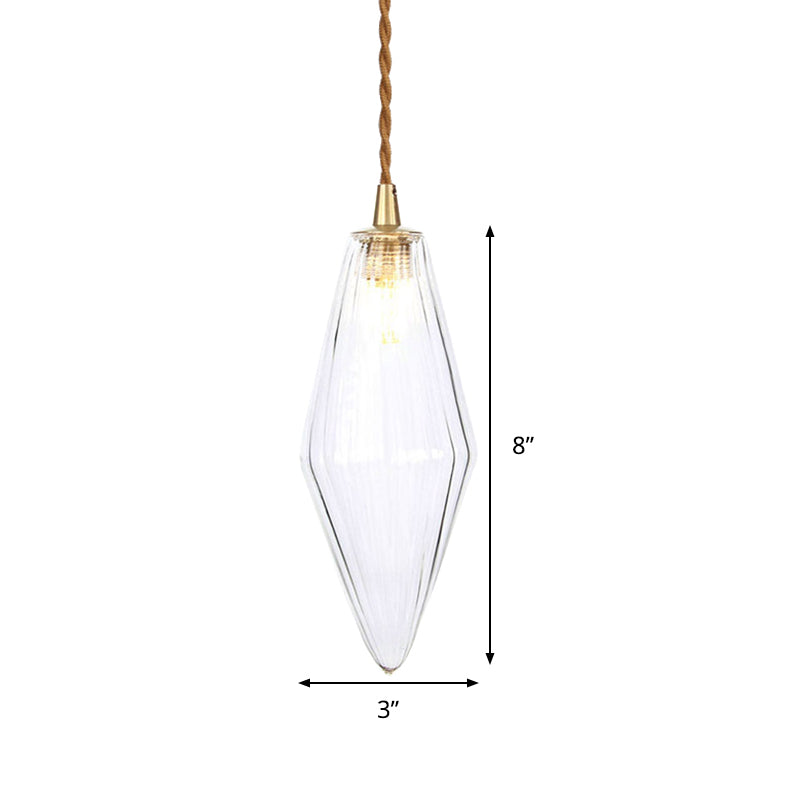 Zeitgenössische Diamant-Pendelleuchte aus bernsteinfarbenem/klarem Glas: Stilvolles Hängelampen-Set mit 1 Lampe für das Esszimmer (3"/4" breit)
