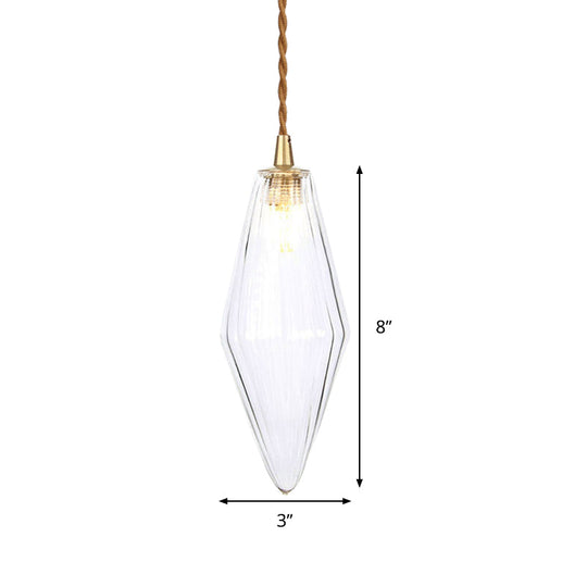 Zeitgenössische Diamant-Pendelleuchte aus bernsteinfarbenem/klarem Glas: Stilvolles Hängelampen-Set mit 1 Lampe für das Esszimmer (3"/4" breit)