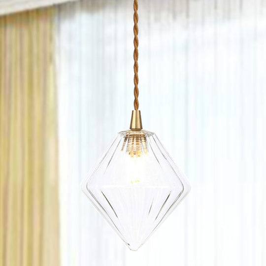 Zeitgenössische Diamant-Pendelleuchte aus bernsteinfarbenem/klarem Glas: Stilvolles Hängelampen-Set mit 1 Lampe für das Esszimmer (3"/4" breit)
