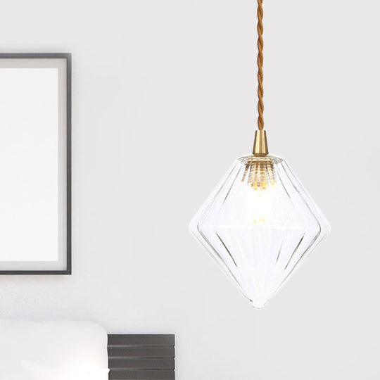 Zeitgenössische Diamant-Pendelleuchte aus bernsteinfarbenem/klarem Glas: Stilvolles Hängelampen-Set mit 1 Lampe für das Esszimmer (3"/4" breit)