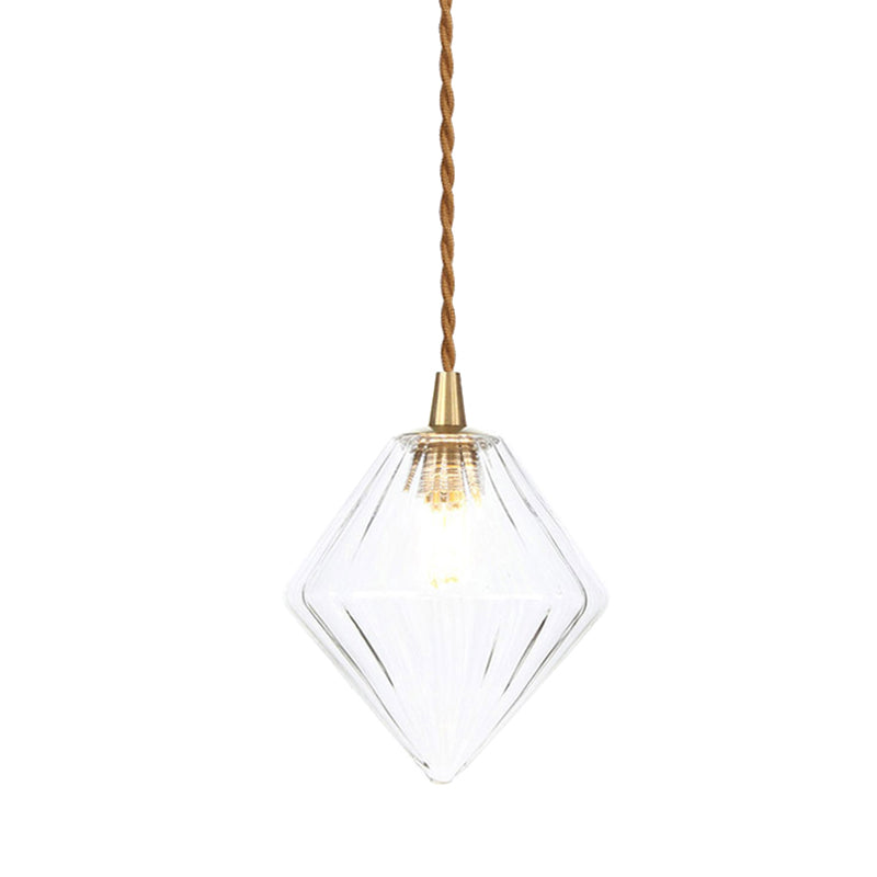 Zeitgenössische Diamant-Pendelleuchte aus bernsteinfarbenem/klarem Glas: Stilvolles Hängelampen-Set mit 1 Lampe für das Esszimmer (3"/4" breit)