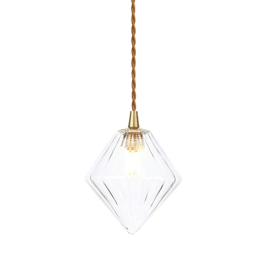 Zeitgenössische Diamant-Pendelleuchte aus bernsteinfarbenem/klarem Glas: Stilvolles Hängelampen-Set mit 1 Lampe für das Esszimmer (3"/4" breit)