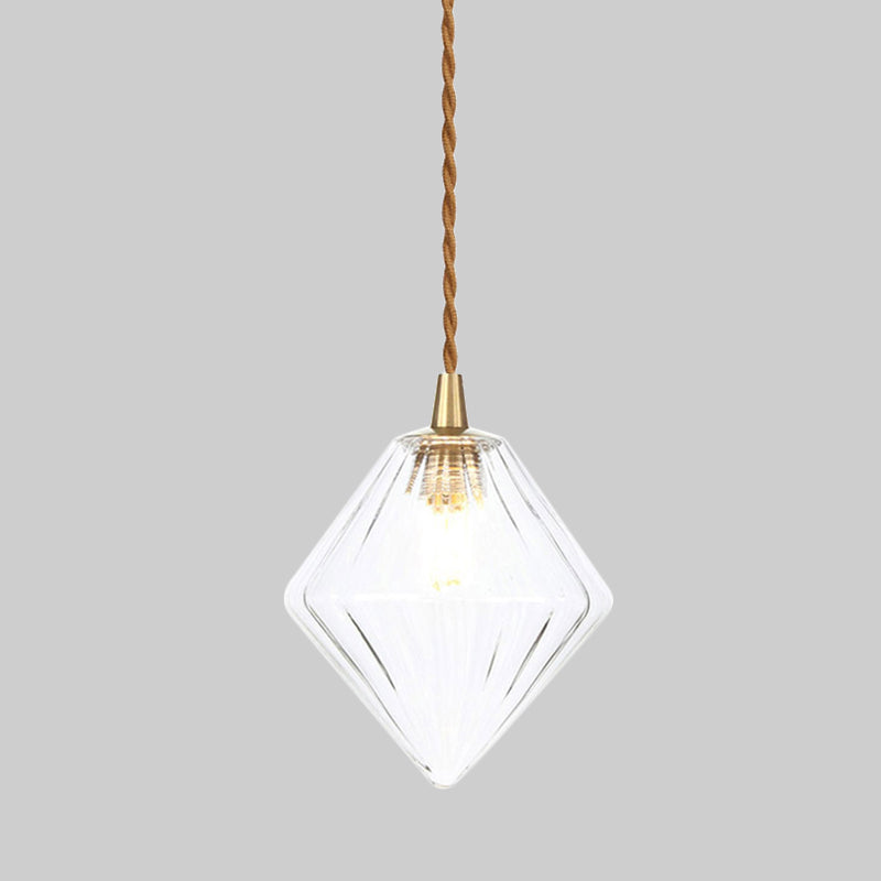 Zeitgenössische Diamant-Pendelleuchte aus bernsteinfarbenem/klarem Glas: Stilvolles Hängelampen-Set mit 1 Lampe für das Esszimmer (3"/4" breit)