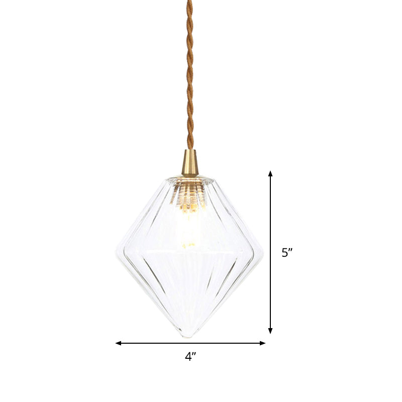 Zeitgenössische Diamant-Pendelleuchte aus bernsteinfarbenem/klarem Glas: Stilvolles Hängelampen-Set mit 1 Lampe für das Esszimmer (3"/4" breit)