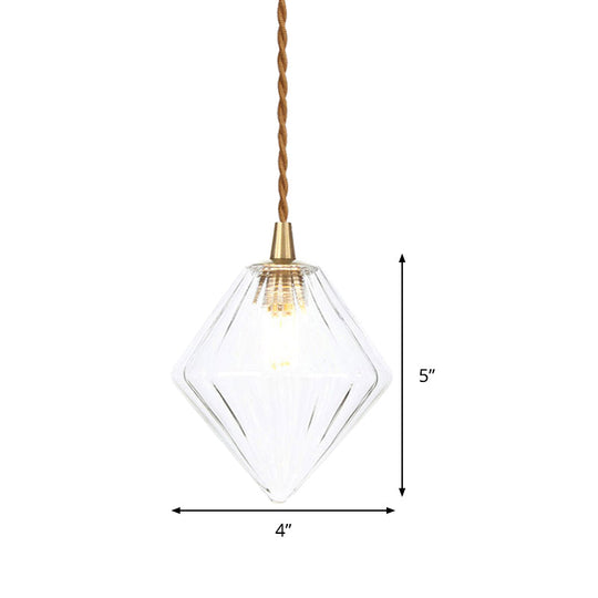 Zeitgenössische Diamant-Pendelleuchte aus bernsteinfarbenem/klarem Glas: Stilvolles Hängelampen-Set mit 1 Lampe für das Esszimmer (3"/4" breit)