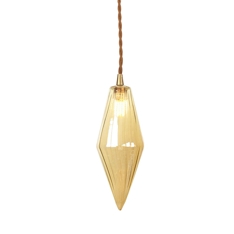 Zeitgenössische Diamant-Pendelleuchte aus bernsteinfarbenem/klarem Glas: Stilvolles Hängelampen-Set mit 1 Lampe für das Esszimmer (3"/4" breit)