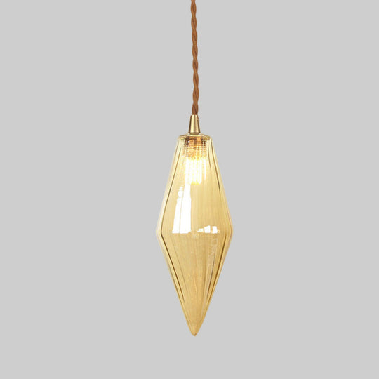 Zeitgenössische Diamant-Pendelleuchte aus bernsteinfarbenem/klarem Glas: Stilvolles Hängelampen-Set mit 1 Lampe für das Esszimmer (3"/4" breit)