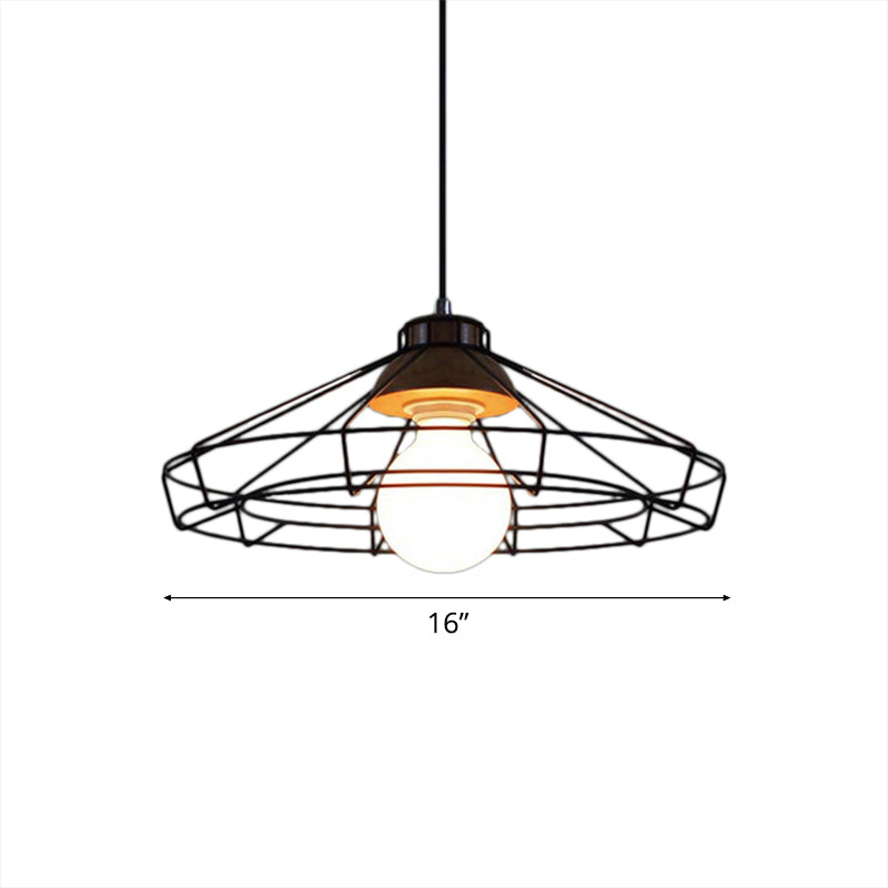 Retro Metal Pendant Light With Barrel/Cylinder Cage Shade - Bedroom Hanging Lamp In Black