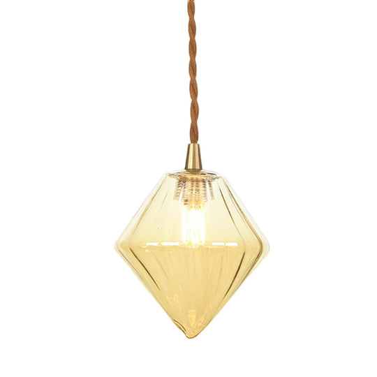 Zeitgenössische Diamant-Pendelleuchte aus bernsteinfarbenem/klarem Glas: Stilvolles Hängelampen-Set mit 1 Lampe für das Esszimmer (3"/4" breit)