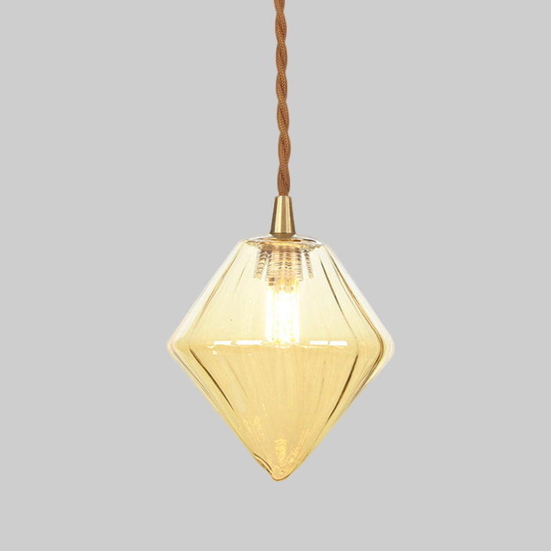 Zeitgenössische Diamant-Pendelleuchte aus bernsteinfarbenem/klarem Glas: Stilvolles Hängelampen-Set mit 1 Lampe für das Esszimmer (3"/4" breit)