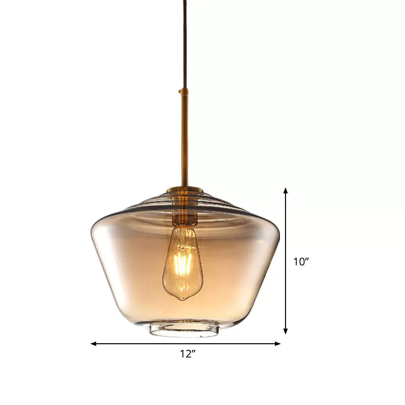 Modern Amber Pendant Lamp For Dining Room - Triangle Drum Cone Glass Shade 1 Light 6.5/9/12 Wide