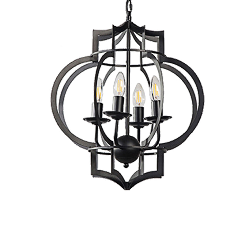 Industrial Black Chandelier Pendant Light With Metal Candle Shade - 4-Bulb Ceiling Lamp For Dining