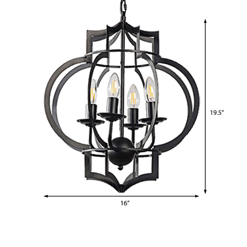 Industrial Black Chandelier Pendant Light With Metal Candle Shade - 4-Bulb Ceiling Lamp For Dining