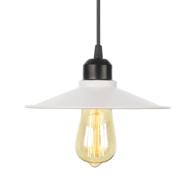 Farmhouse Pendant Light Fixture With Metal Shade - 1 Indoor Hanging In Black/White