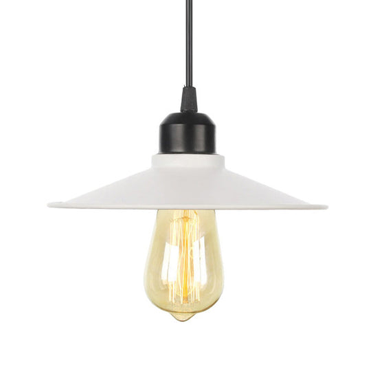 Farmhouse Pendant Light Fixture With Metal Shade - 1 Indoor Hanging In Black/White
