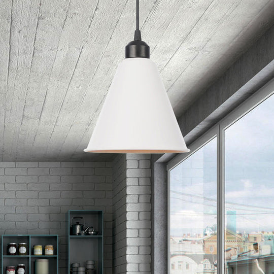 Farmhouse Pendant Light Fixture With Metal Shade - 1 Indoor Hanging In Black/White