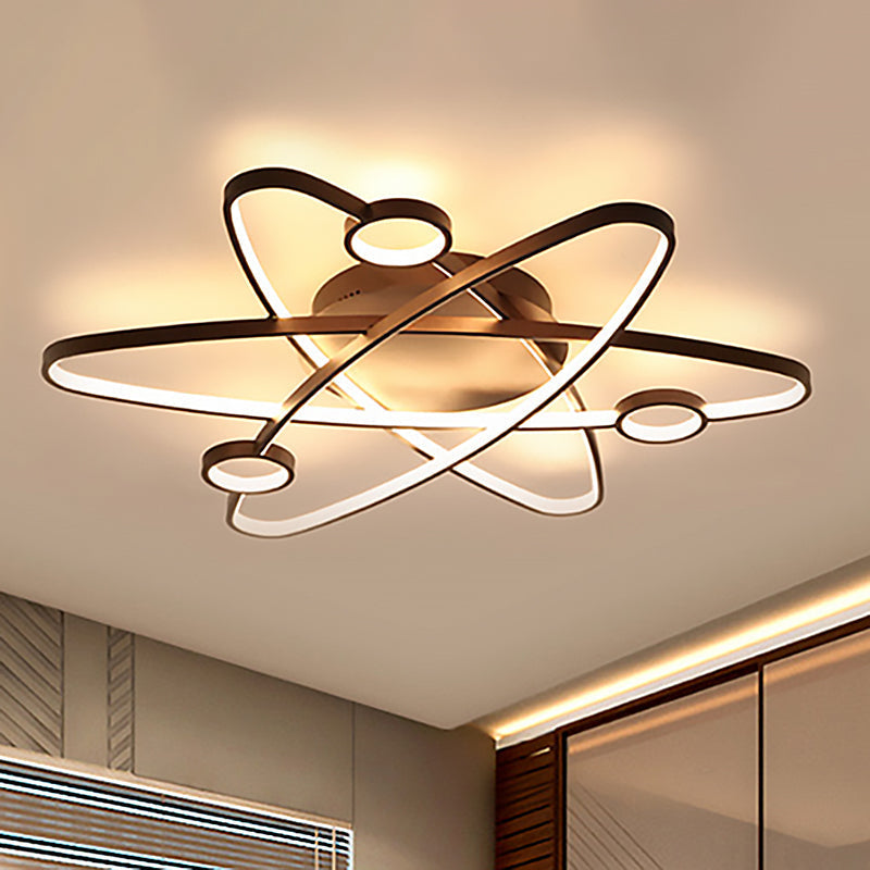 Modern Oval Flush Ceiling Lamp With Led Acrylic White/Coffee Finish In Warm Light -