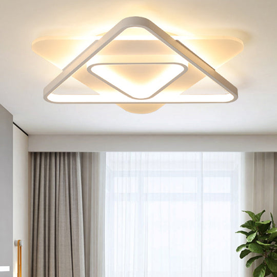Modern White Led Triangle Flush Mount Ceiling Lamp - 17’/21’/25’ Wide Acrylic Fixture In