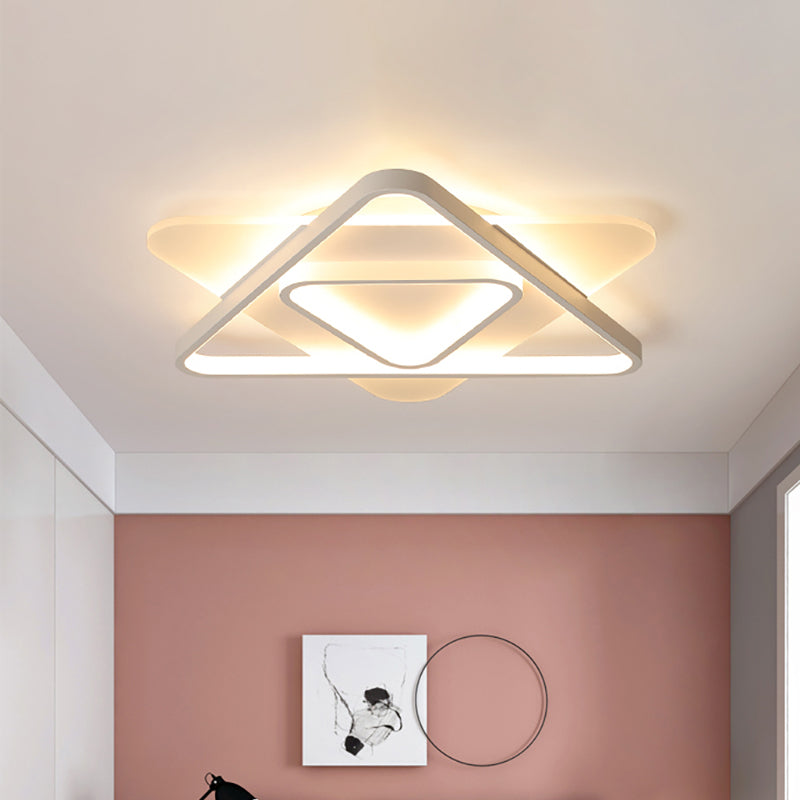 Modern White Led Triangle Flush Mount Ceiling Lamp - 17/21/25 Wide Acrylic Fixture In White/Warm