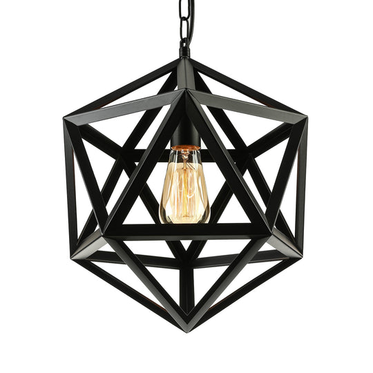 Industrial Geometric Metal Pendant Light 14’ / 18’ Dia 1 Bulb Black/Rust - Perfect For Dining
