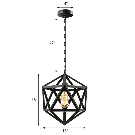 Industrial Geometric Metal Pendant Light 14’ / 18’ Dia 1 Bulb Black/Rust - Perfect For Dining