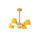 Macaron 4-Light Semi Flush Ceiling Lamp Pink/Yellow Barrel With Wood Rod