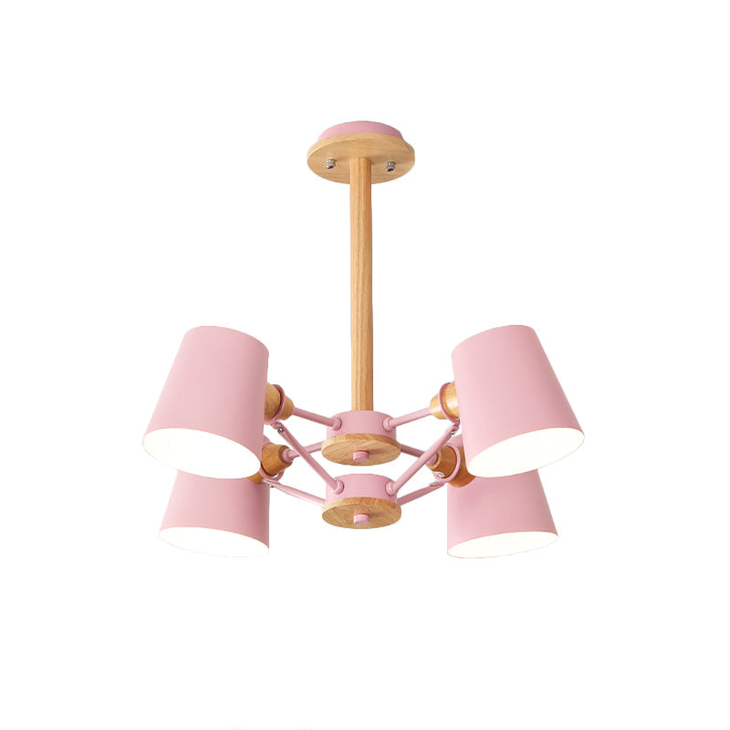 Macaron 4 - Light Semi Flush Ceiling Lamp Pink/Yellow Barrel With Wood Rod