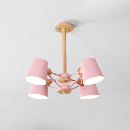 Macaron 4 - Light Semi Flush Ceiling Lamp Pink/Yellow Barrel With Wood Rod