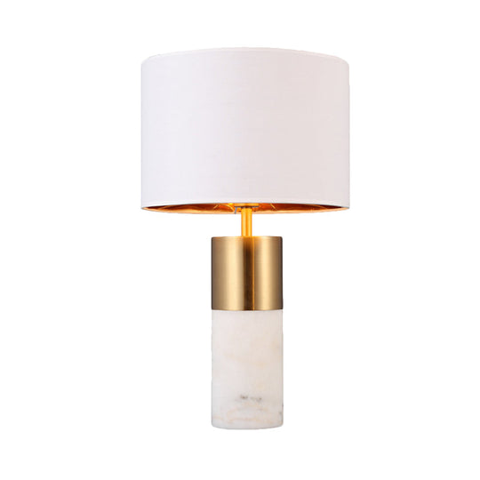 Modern White Fabric Desk Lamp With Marble Base