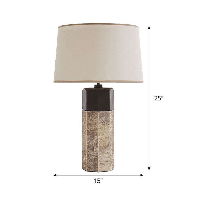 Modern Tapered Drum Fabric Table Lamp In Beige - 1 Head Nightstand Lighting