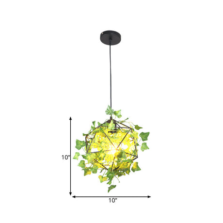 Retro Metal Pendant Ceiling Light: Geometric Design 1 Head Black Led Drop Lamp With Plant Decor -